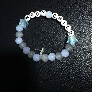 Moon Child Beaded Bracelet - Blue and White
